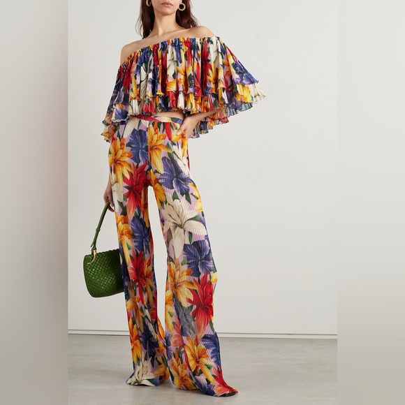 Etro Pants - 💥SALE💥NEW $2240 ETRO off shoulder cropped floral plissé chiffon 2 pc set